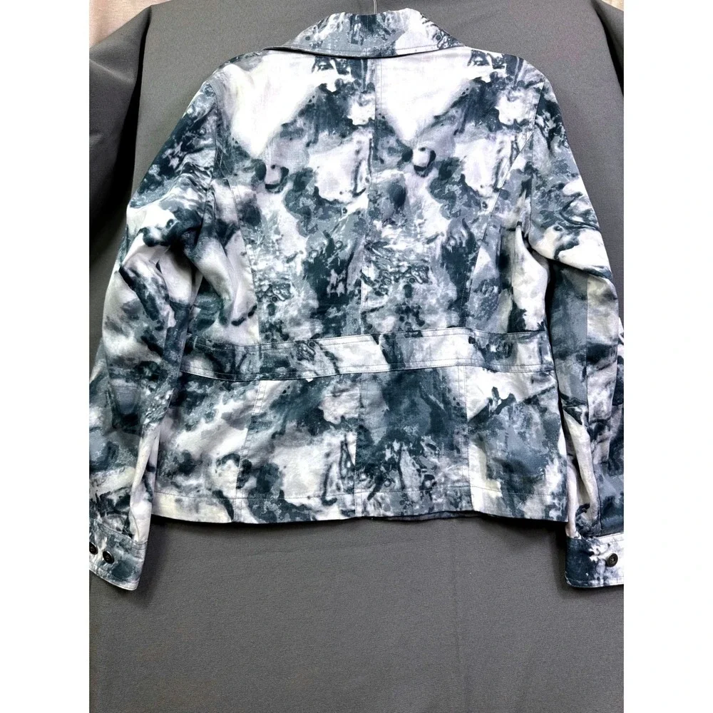 Coldwater Creek Classic Blue White Tie Dye Zip Up Jacket Funnel Neck Women's P12